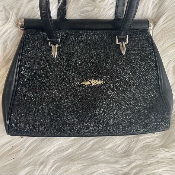 Mystique Collection Genuine Stingray Skin Black
Leather Handbag Vintage Purse - Picture 4 of 12